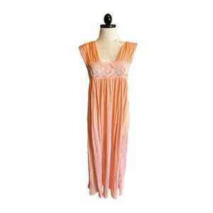 Vintage Annique by Rosa Puleo Szule Peach Maxi Crinkle Fabric Nightgown Sz S